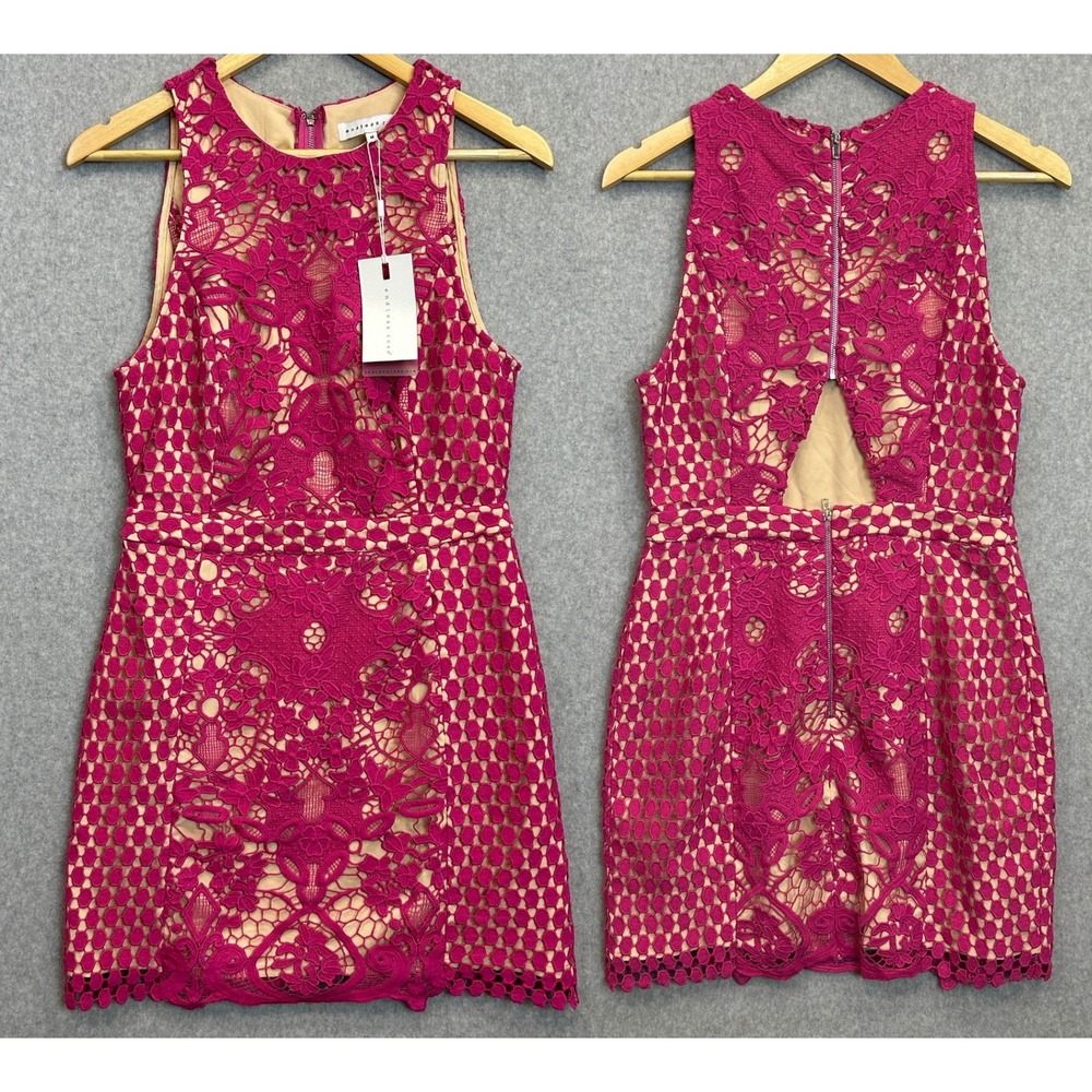 Endless Rose Mini Tank Dress Magenta Pink Floral Lace Cutout Back Sz Medium NWT - Picture 1 of 13
